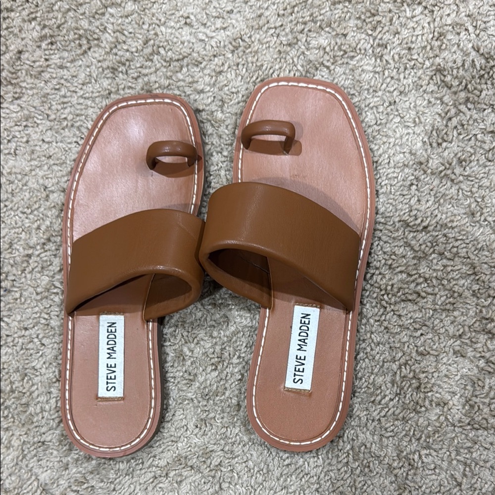 Steve Madden Women's Brown Leather Slide Sandals